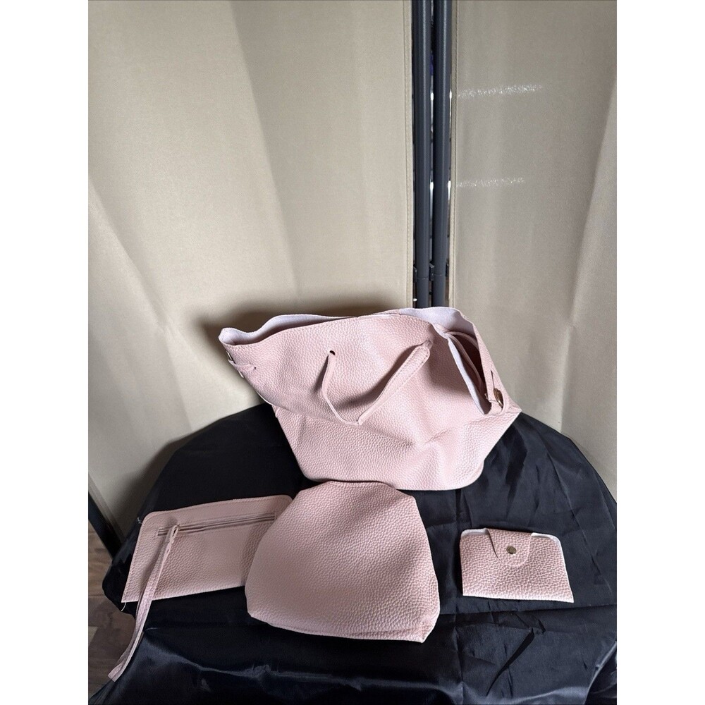 Tote, Large, Pouch & Wristlet Card Holder 4-in-1 Women’s Pink Pebbled